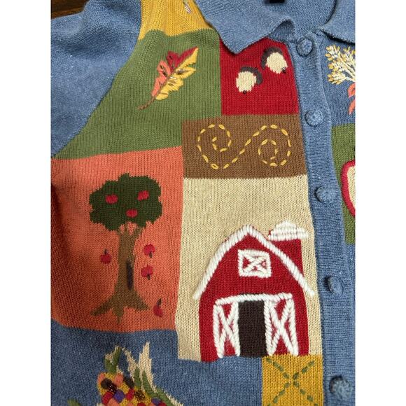 Willow Ridge Embroidered Fall Sweater Leaves Pumpkin Patch Women XL Grandma VTG - Picture 9 of 11